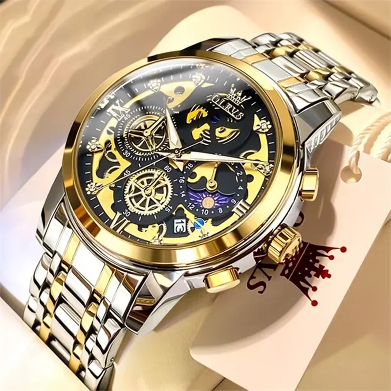Olevs Chronograph Two-tone Fashion Men's Watch- 9947